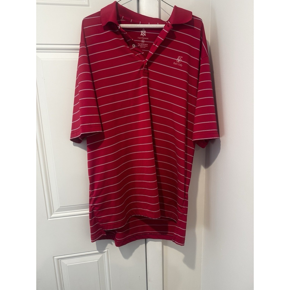 Turtleson Men's Pink‎ Blue Striped Performance Polo East Lake Golf Club XL